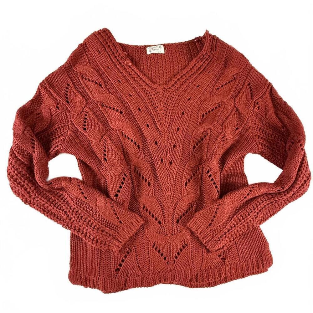 Poof Apparel Sweater Juniors Large V Neck Cable Comfy Soft Open Knit Pullover